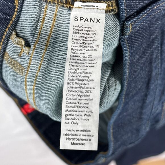 Spanx XL Cropped Kick Flare Jeans Raw Indigo Dark Blue Denim Pull On Stretch - Picture 11 of 11